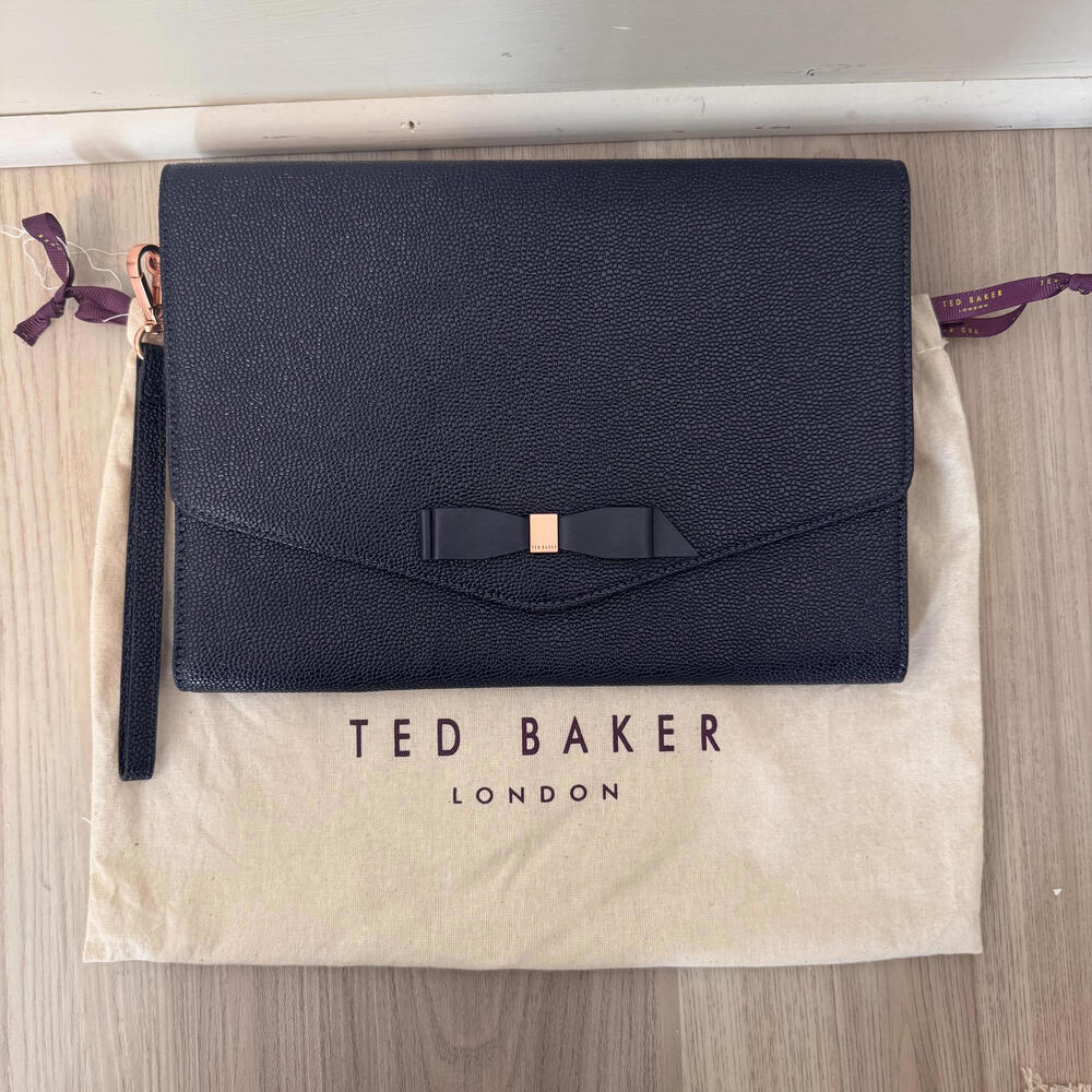Ted Baker Krystan Leather Envelope Clutch- Navy